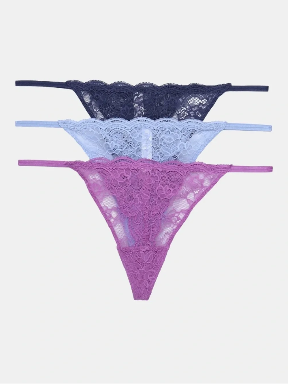 String Thongs with Scalloped Lace, 3-Pack